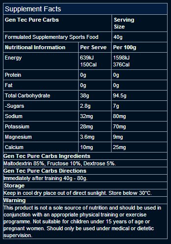 Pure Carbs by Gen-Tec 4kg Unflavoured - Image 2