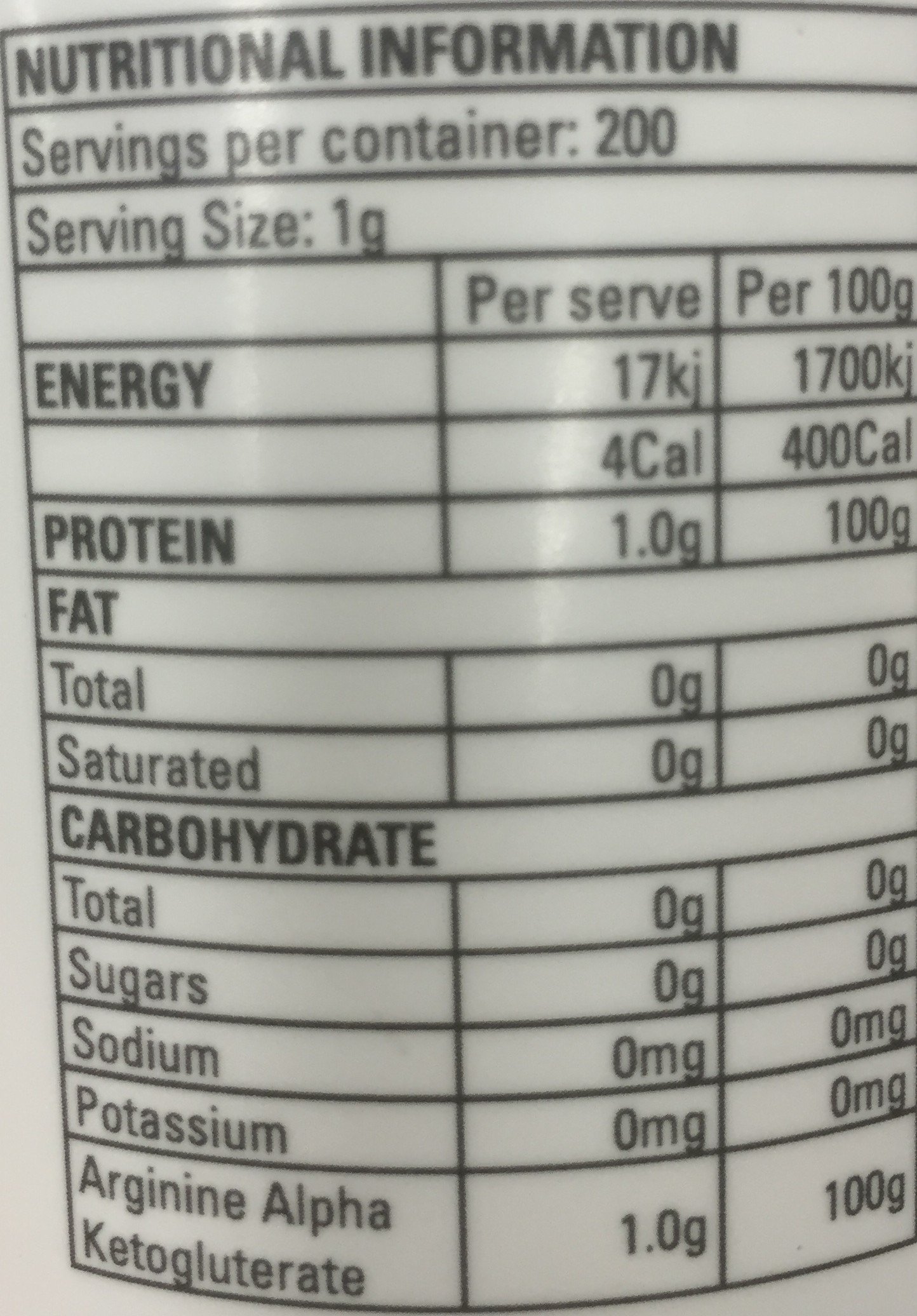 Arginine AKG by Gen-Tec 200g Unflavoured - Image 2